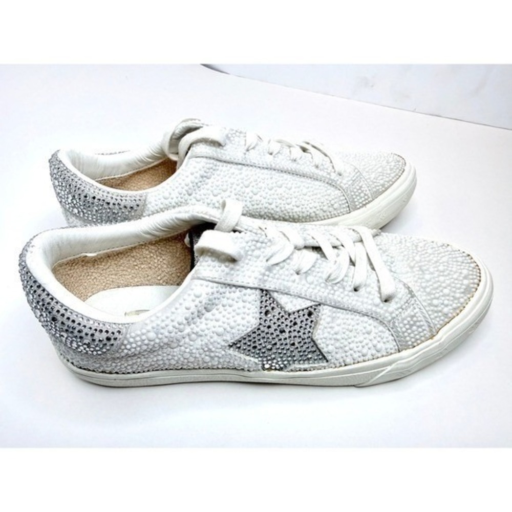 Vintage Havana studded pearl rhinestone sneakers white bridal‎ wedding low 7.5